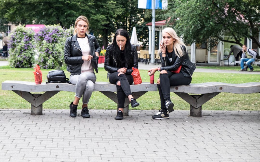 Three Women on Park Bench